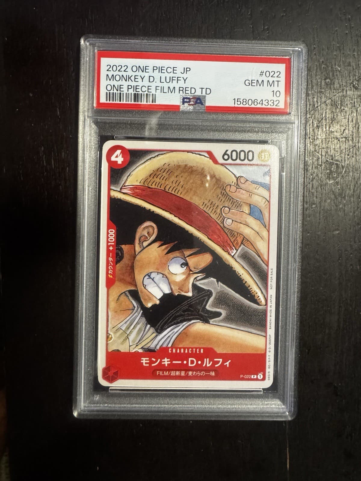 Listing photo for Bandai One Piece CCG PSA 10 2022 Japanese Film Red TD Monkey D. Luffy P-022