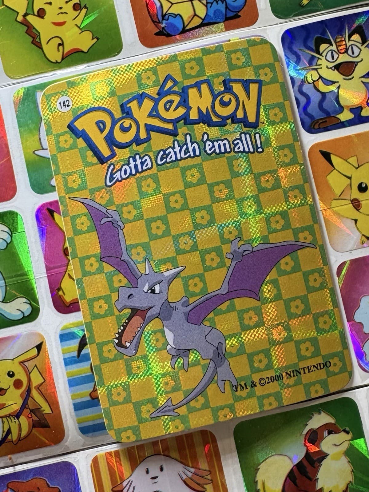 Listing photo for Pokemon 151 Vintage Aerodactyl Vending HOLO Prism Sticker 2000 Nintendo anime JP